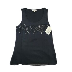 Amber Sun Black Sequin Tank Top Women's Small Sleeveless Stretch Viscose NWT